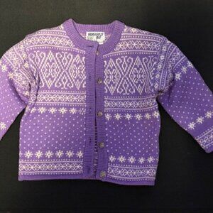 Rugged Bear Child's Cardigan Sweater purple and white size 3-4